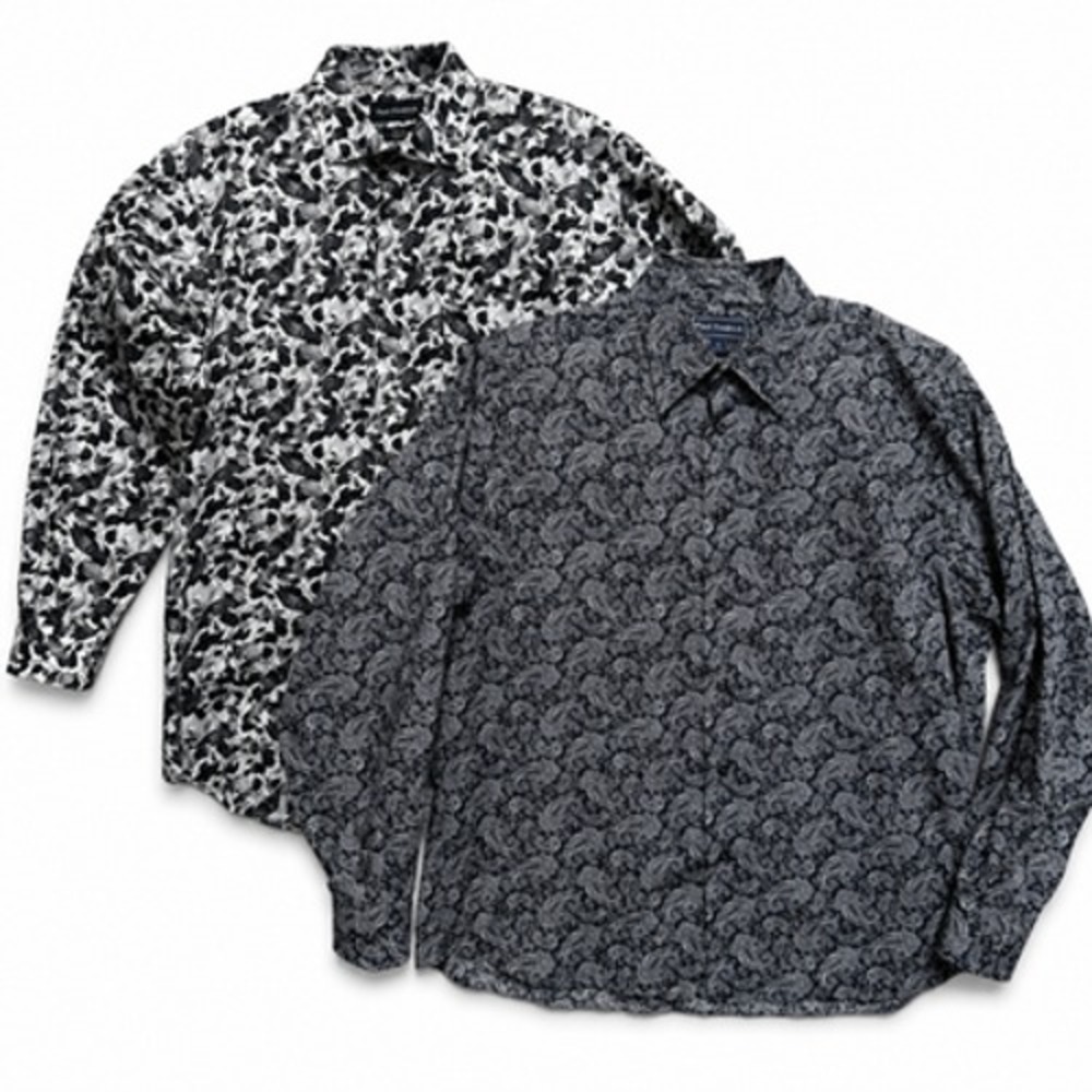 Paul Fredrick Dress Shirt Mens 15 1/2 X 32 Black Floral Non Iron Long Sleeve